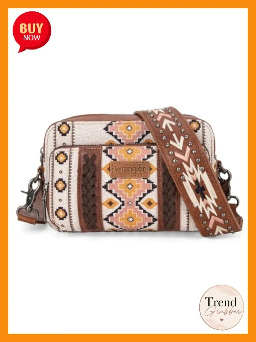 Boho Aztec Small Crossbody Bag with Guitar Strap, Multi-Pocket Canvas Purse
